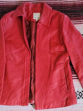 Anne Klein Vibrant Red Leather Zip-Front Jacket